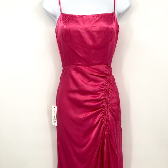 BARDOT Women's Zadie Midi Dress XS US 4 Raspberry Pink Satin Ruched NWT - Picture 7 of 16